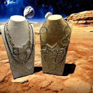 Lot of Three Multi-colored Metalic Steampunk Worthy Distressed Necklace Chains